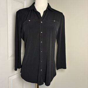 New York & Company Black Fitted Blouse with 3/4 Sleeves